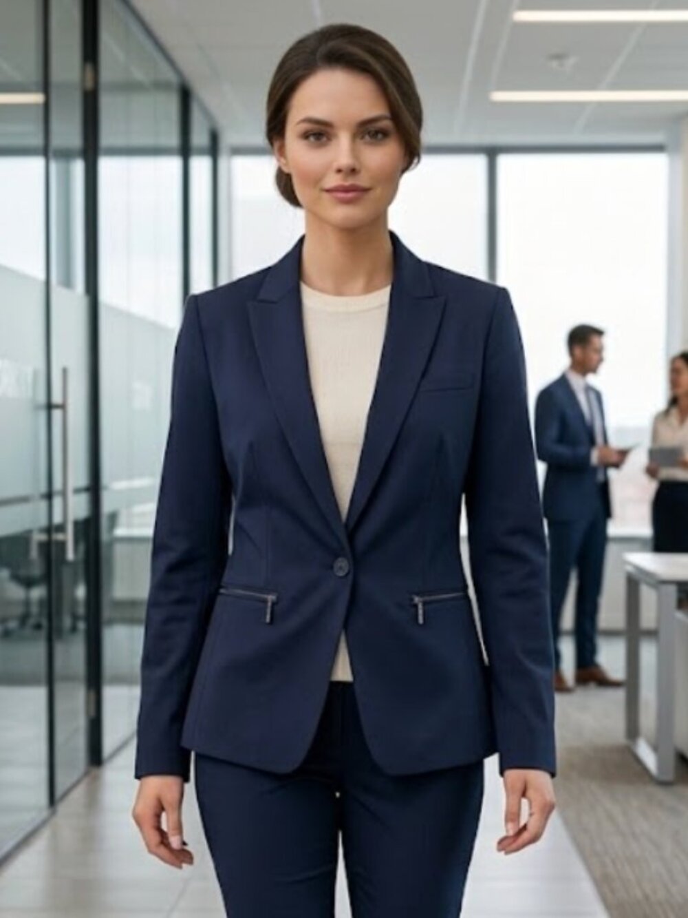 NWOT DKNY Women's One Button Blazer with Zipper Pockets Navy SZ-8